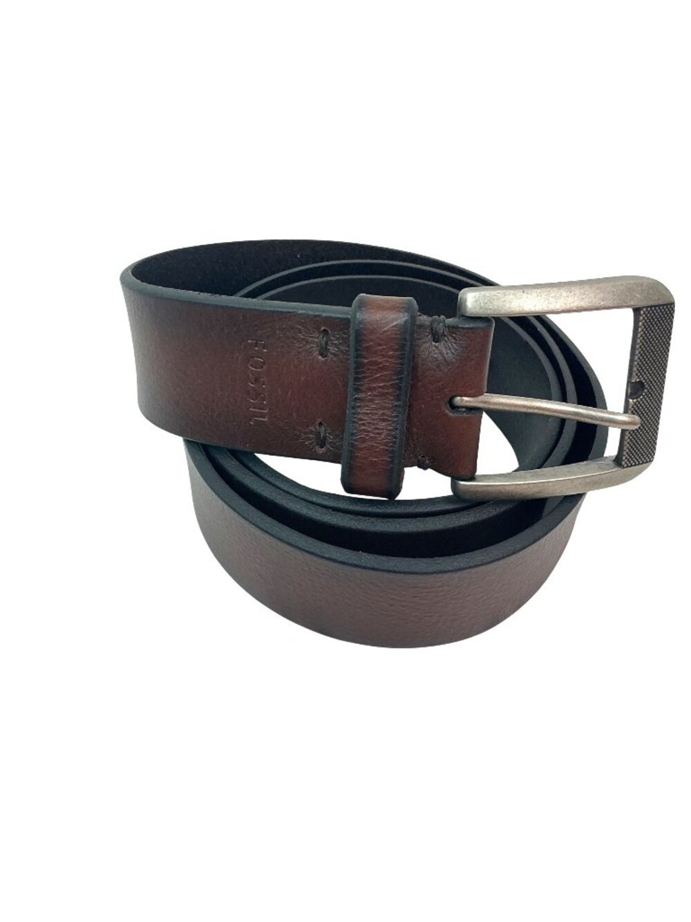 Fossil Genuine Leather Belt With Gunmetal Buckle Mens 40 Brown